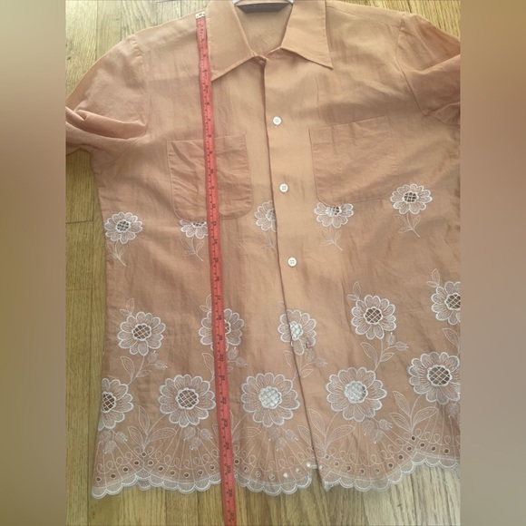 Needles Vintage Japanese Archive Peach Floral Lace Eyelet Button Down Shirt Sz S - Picture 10 of 10